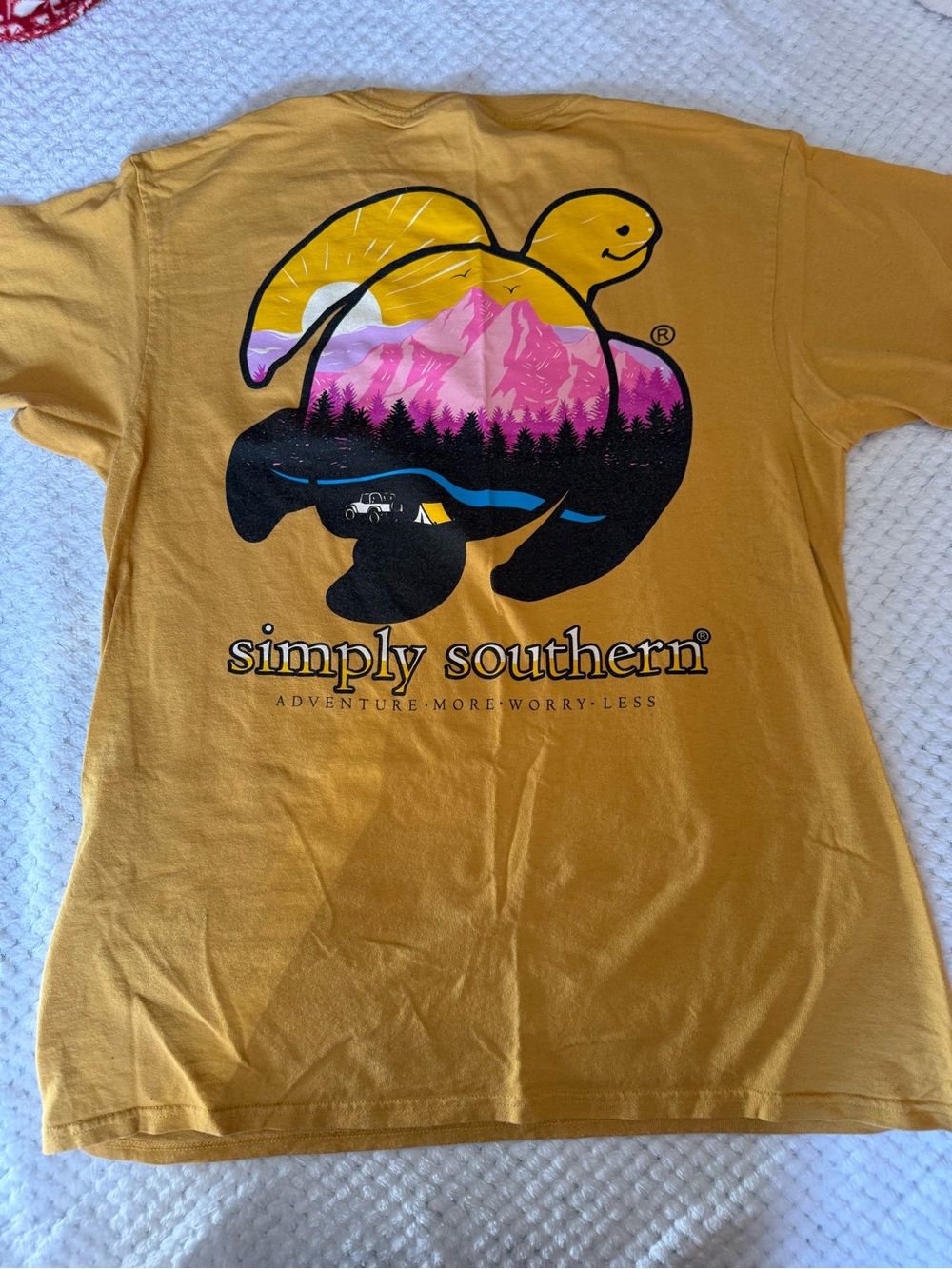 Simply Southern Yellow Kids Graphic Tee with Pink Mountain Turtle